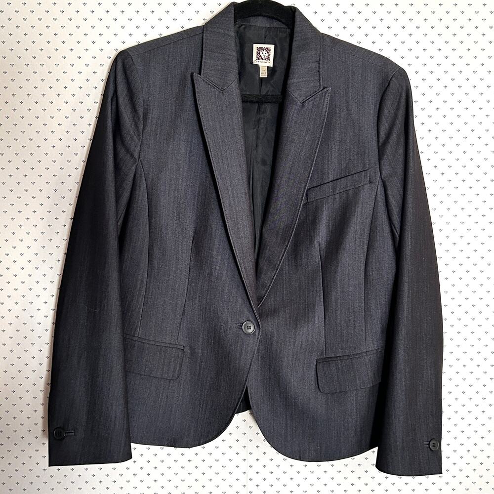 Anne Klein Dark Chambray Blazer 12 Blue Jacket Academia Office Career